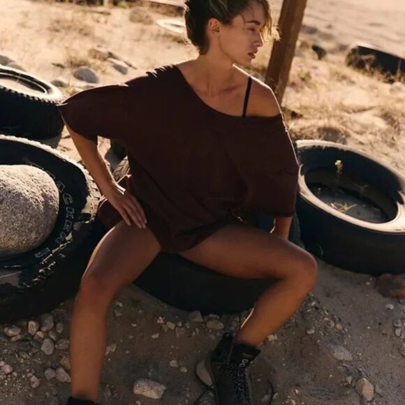 NWOT Free People Hot Shot Tee Romper Dark Espresso size- EXTRA SMALL - Picture 1 of 5